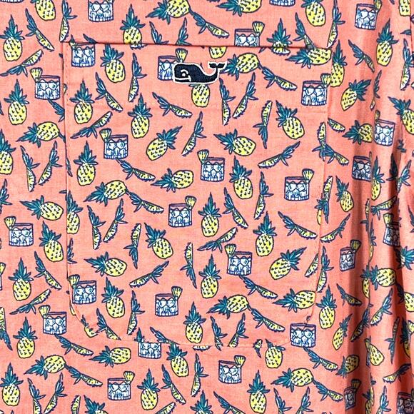 Vineyard Vines Pineapple Cape Cocktails Shirt Medium S/S Coral Pink Yellow NEW! - Picture 6 of 12